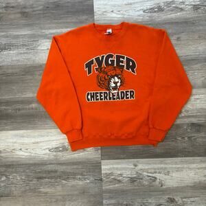 Vintage 90s Russell Athletic Tiger Cheerleader Orange Womens L Sweatshirt School